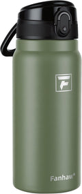 Fanhaw 20 Oz Insulated Stainless Steel Water Bottle with Chug Lid – Wide Mouth, Leak-Proof, BPA-Free – Ideal for Kids, Adults, Sports, Gym, and Outdoor Use (Olive Green)