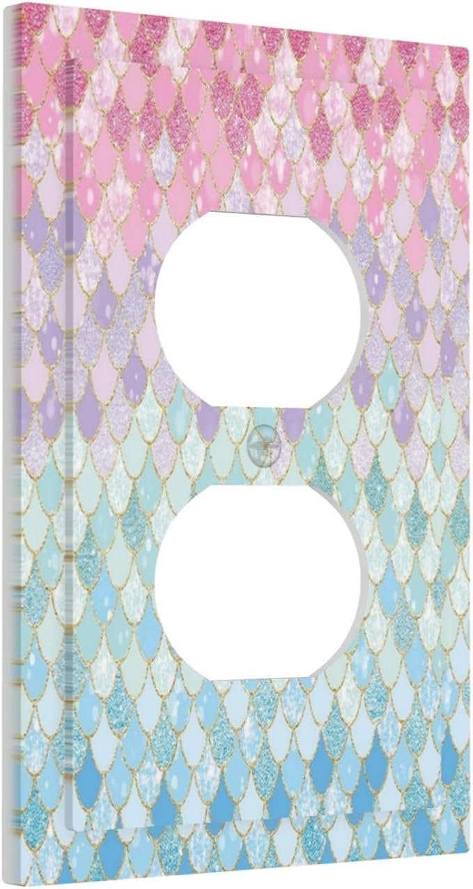 Colorful Mermaid Scales 1 Gang Outlet Plate Covers Decorative Single Duplex Wall Plate Electrical Receptacle Light Switch Cover Art Faceplate Switchplate for Girls Bedroom Nursery Living Room Decor