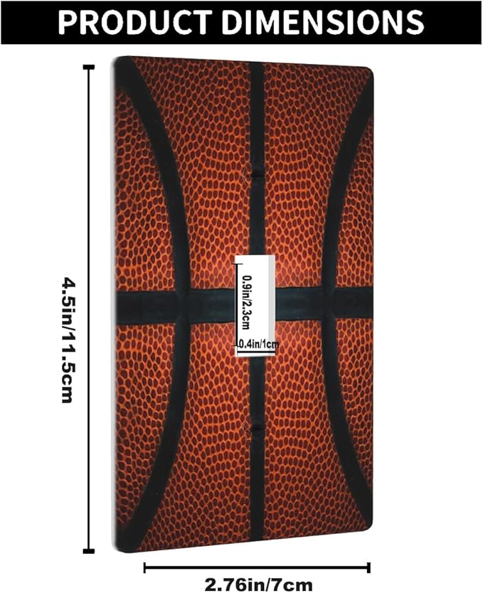 Basketball Light Switch Cover Sports Boys Ball Game Single Toggle Wall Plate 1 Gang Switchplate 4.5"x 2.76" for Men Teen Boys Bedroom Bathroom