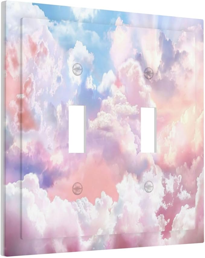 Colorful Abstract Clouds 2 Gang Light Switch Cover Plate Double Toggle Wall Plate Decorative Outlet Cover Electrical Faceplate Switchplate for Bedroom Bathroom Kitchen Decor