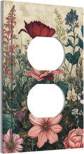 Decorative Outlet Covers Rustic Wildflower Red Floral Green Plant 1 Gang Duplex Light Switch Cover Plate Wall Plates for Electrical Outlets Electrical Switchplate Face Plate