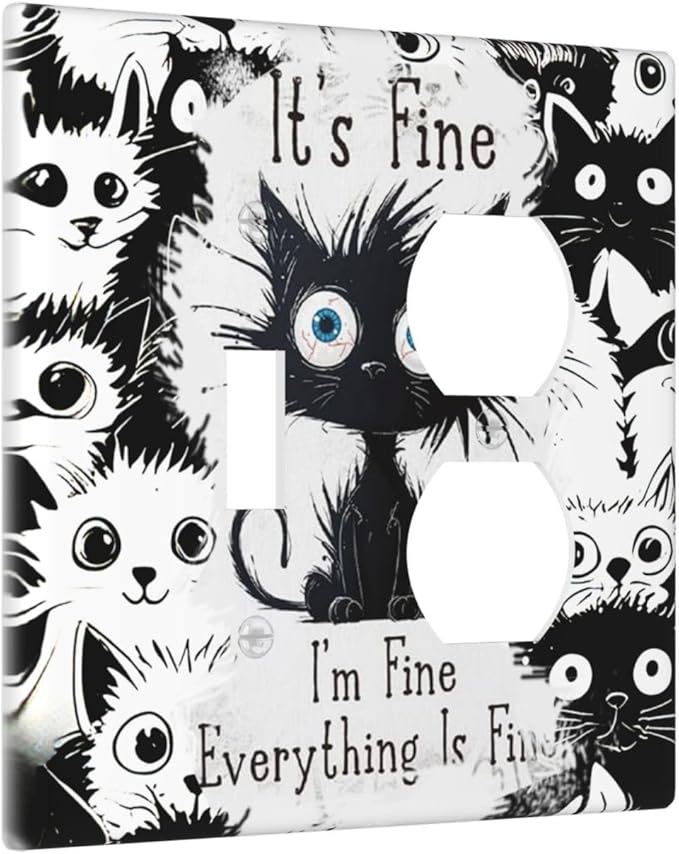 Funny Black Cat Inspirational Quotes Patterns Wallplates 1 Toggle 1 Duplex Switch Plate Electrical GFCI Faceplate Decorative Light Switch Covers for Kids Room Nursery Decor