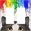 Cat Rainbow Double Rocker Wall Plate Decorative 2 Gang Light Switch Covers Electrical Switchplate Home Decorate Faceplat for Bathroom Bedroom Kitchen Room 4.5 x 4.5 Inch