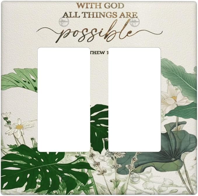 Decorative Outlet Covers Boho Green Monstera Leaf Inspirational Quotes 2 Gang Light Switch Cover Plate Double Rocker Wall Plates for Electrical Switch Plate Covers for Bedroom Decor