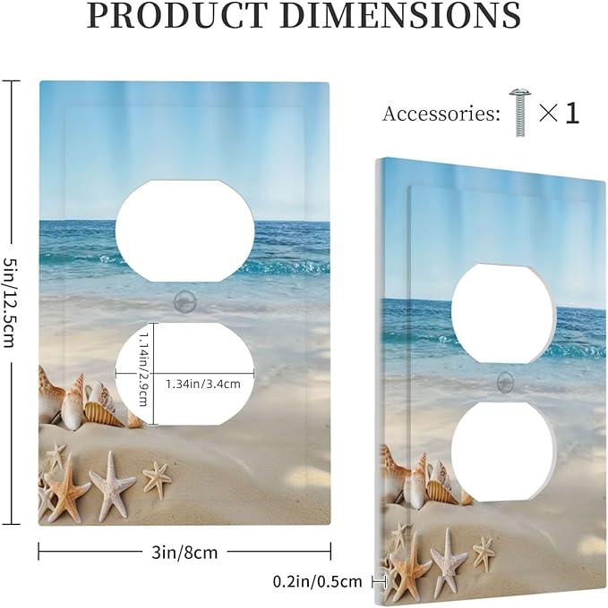 Decorative Outlet Covers Summer Beach Starfish Shells 4 Gang Duplex Switch plate Covers Electrical Switch plate Covers Wall Plates Receptacle Covers for Bathroom Home Decor