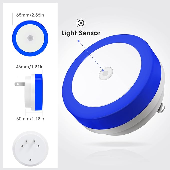 Briignite 4 Pack Blue Night Light, LED Night Lights for Kids, Plug in Nightlight, Light Sensor Night Lights, Smart Night-Light, Hallway Lights, Wall Light, Nightlight for Adult, Blue Light, 0.6W 60LM