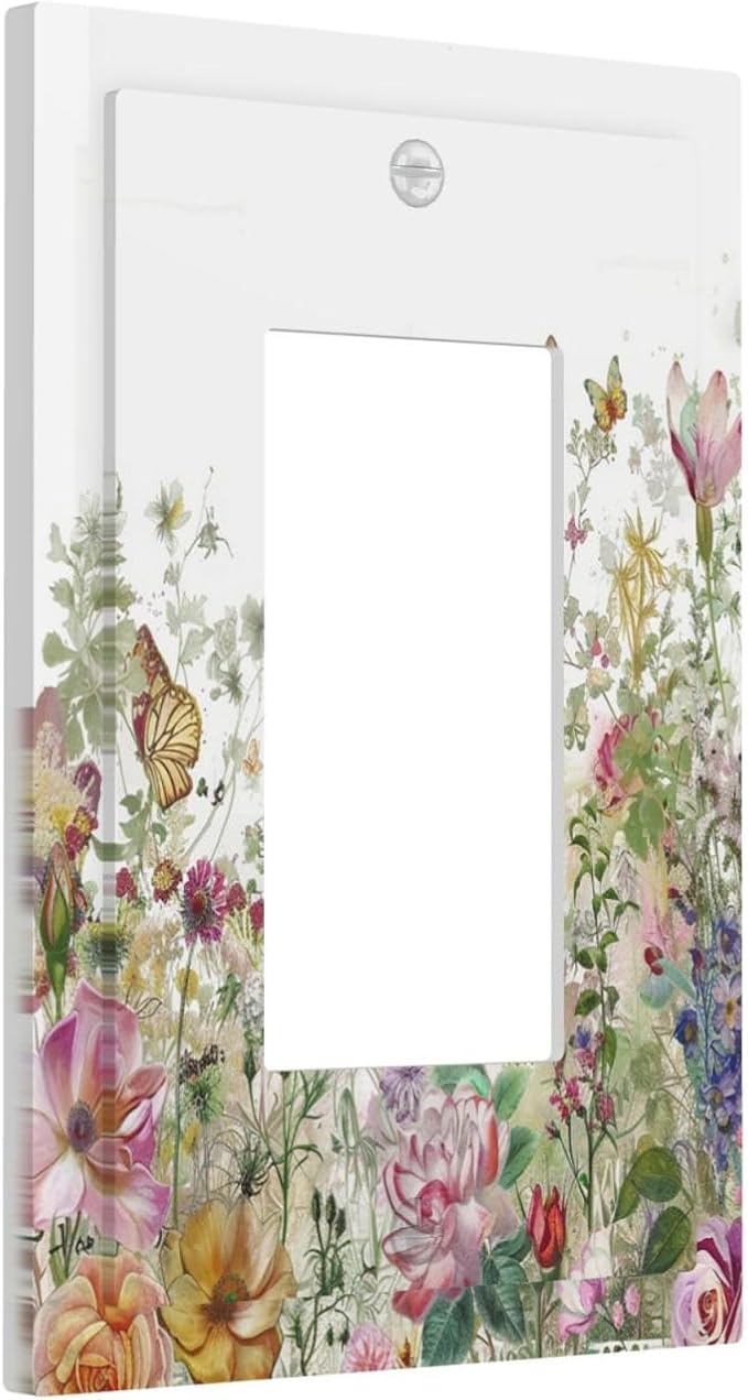 Decorative Outlet Covers Boho Wildflower Colorful Floral Butterfly 1 Gang Single Rocker Light Switch Cover Plate Wall Plates Gfci Faceplate For Bed Room Living Room Decor