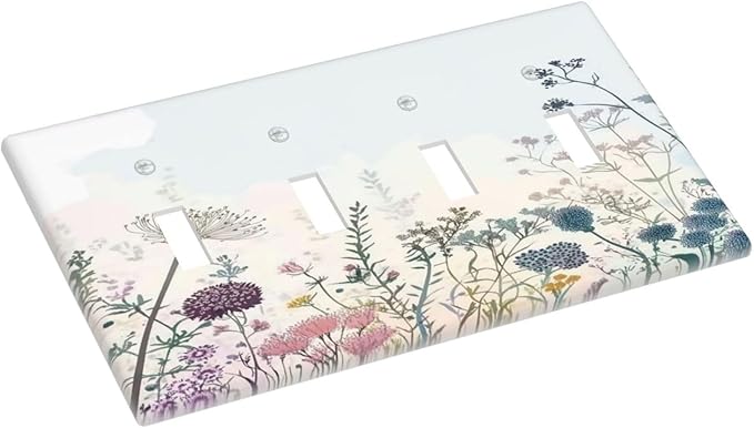 Colorful Wildflower Watercolor Dandelion Floral Light Switch Covers Quad Toggle Electrical Faceplate 4 Gang Wall Plate Decorative Switch Plates For Cabin Home Decor