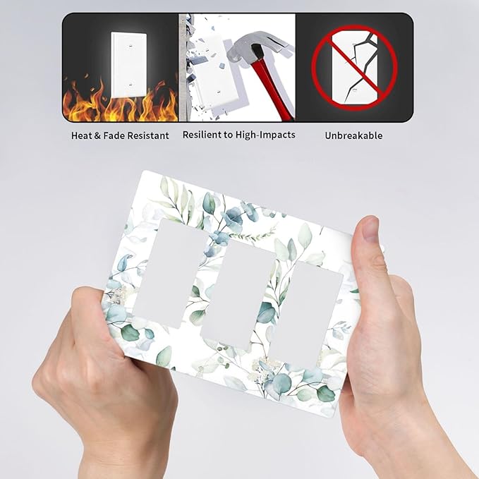 Green Spring Eucalyptus Leaf Tree 3 Gang Triple Rocker/Decorator Light Switch Wall Plate Cover Decorative GFCI Electrical Faceplate Switchplate Dimmer