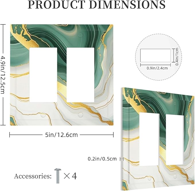 Decorative Outlet Covers Turquoise Marble Texture Golden Lines 2 Gang Double Gfci Rocker Electrical Wall Panels Light Switch Cover Plate For Bed Room Bathroom Decor