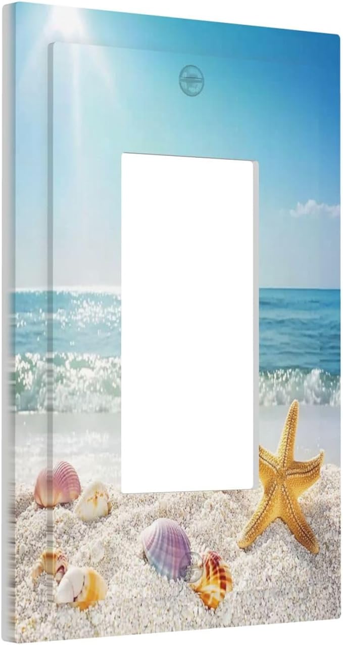 Decorative Outlet Covers Summer Beach Colorful Seashell Starfish 1 Gang Single Rocker Light Switch Cover Plate Wall Plates Gfci Faceplate For Kids Room Nursery Decor