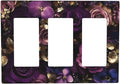 Decorative Light Switch Plate with Luxurious Purple Roses Gold Accents Leaves Design 3 Gang Outlet Covers Triple Rocker Wall Plate Switch Plate Cover for Romantic Bedroom/Living Room Decor