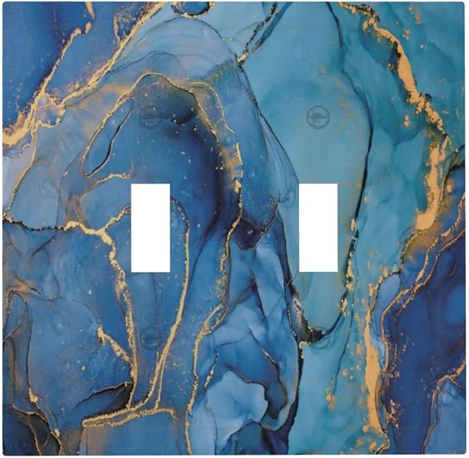 Blue Marble 2 Gang Double Toggle Light Switch Cover Decorative Electrical Switchplate Faceplate Modern Ombre Watercolor Ink Art Faceplate for Kitchen Bedroom Bathroom Standard Size