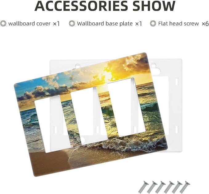 Sea Ocean Beach Sun Wave Sunrise 3 Gang Triple Rocker/Decora Light Switch Wall Plate Cover Decorative Electrical Faceplate Switchplate for Bathroom Living Room Decor