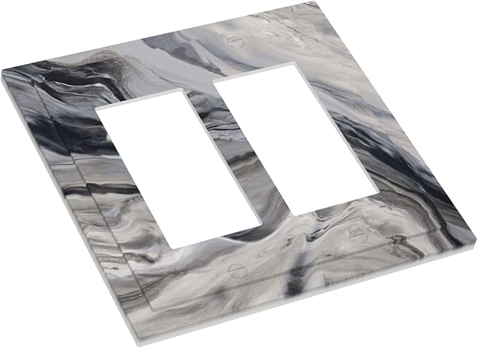 Grey And White Marble Abstract Art Print Decorative Outlet Covers 2 Gang Double GFCI Rocker Electrical Wall Panels Light Switch Cover Plate for Bathroom Kitchen Decor