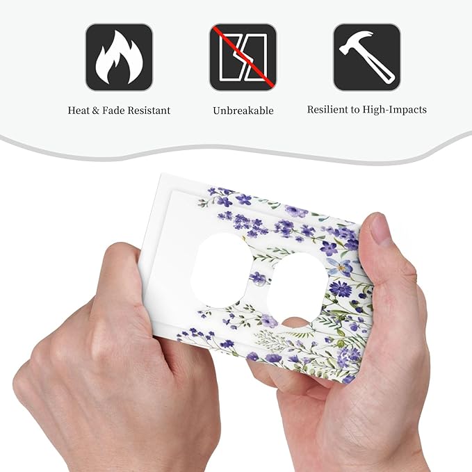 Lavender Wildflowers Purple Flowers Plant Floral Outlet Covers 1 Gang Duplex Light Switch Cover Decorative Switch Plates Electrical Receptacle Faceplate Wall Plate for Bedroom Living Room Decor