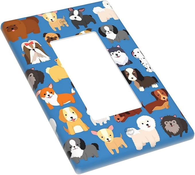 Cute Animal Dogs Puppy Decorative Outlet Cover Single Rocker Light Switch Plate Cover Electricity Receptacles Plates For Home Kitchen Living Bedroom 4.6 * 2.8