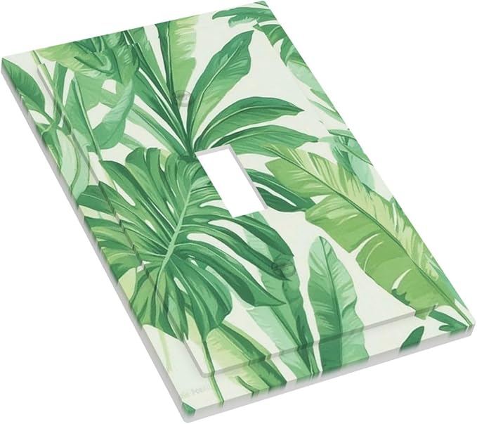 Decorative Light Switch Cover Tropical Palm Tree Leaf Green Plant 1 Gang Single Toggle Device Electrical Faceplate Switchplates Decorator Outlet Wall Plate For Bed Room Living Room Decor