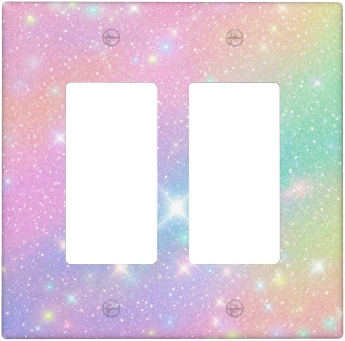 Decorative Outlet Covers Rainbow Shiny Gradient Colors 2 Gang Wall Plate Double Rocker Light Switch Cover Plate Jumbo Dual Electrical GFCI Switch Cover Plate for Kids Room Nursery Decor