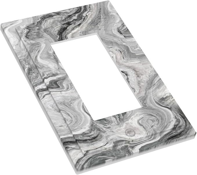 Beautiful Grey Marble Texture Simple Abstract Print Decorative Outlet Covers 1 Gang Single Rocker Light Switch Cover Plate Wall Plates GFCI Faceplate for Bathroom Kitchen Decor