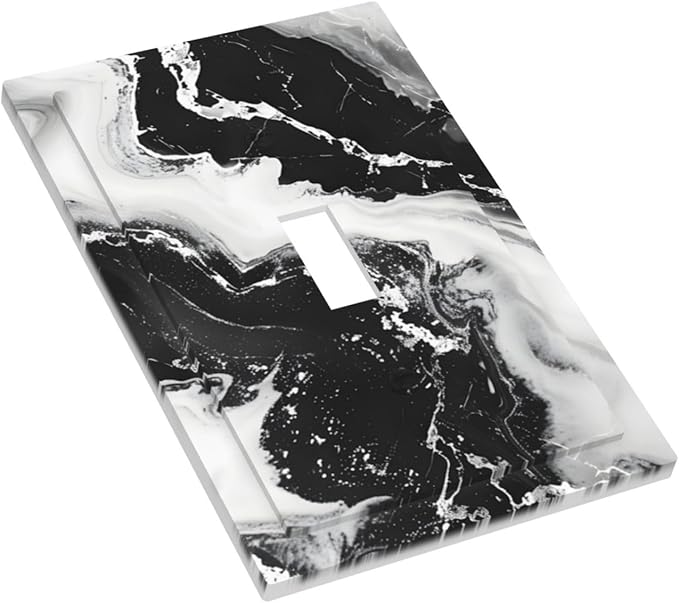 Ink Painting Marble Black White Abstract Luxurious Print Decorative Light Switch Cover 1 Gang Single Toggle Device Electrical Faceplate Switchplates Decorator Outlet Wall Plate for Kitchen Office
