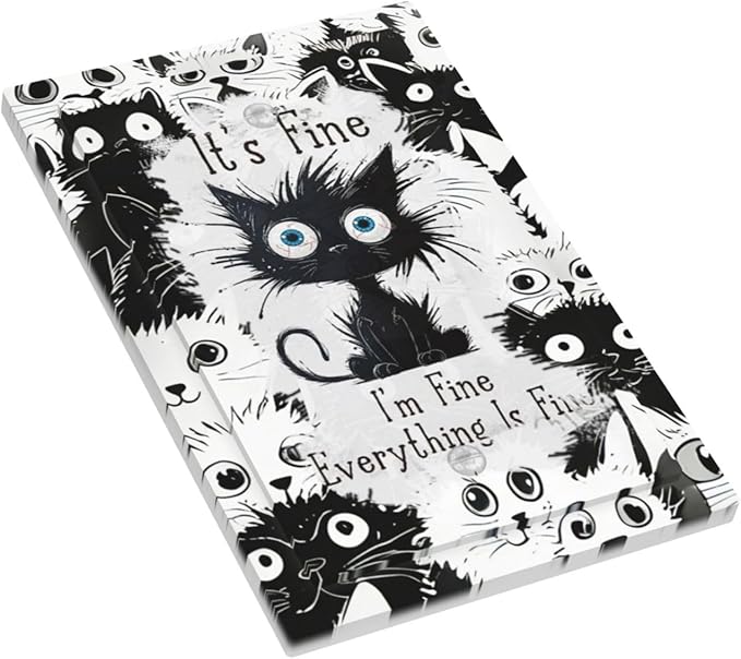 Funny Black Cat Inspirational Quotes Patterns Light Switch Cover Plate 1 Gang No Device Blank Electrical Wall Plates Faceplate Decorative Switch Plate Covers for Kids Room Nursery Decor