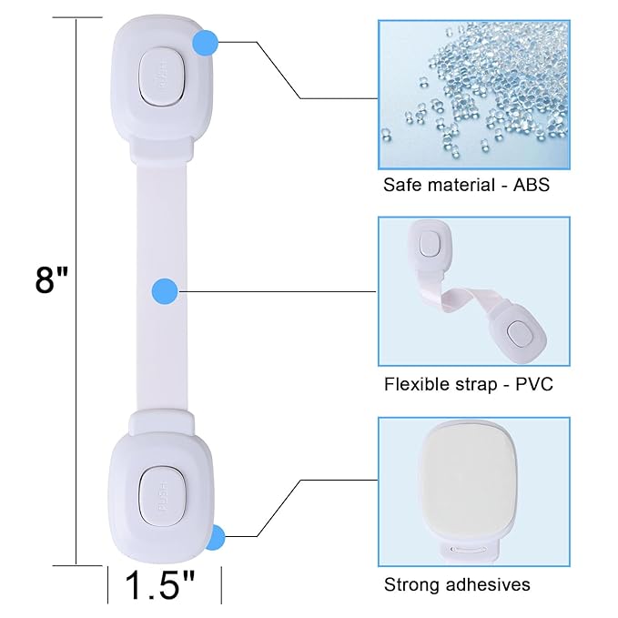 Fursafe&Q Baby Cabinet Locks, Child Safety Cabinet Proofing -Child Safety Strap Locks Adhesive Drawer Fridge Ovens Door Toilet Latches No Drill Multi-Purpose for Furniture Kitchen Lock (White, 6Pack)