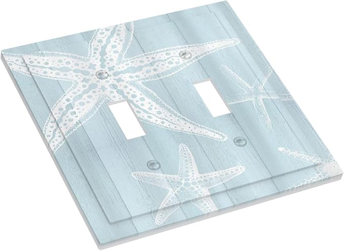 Outlet Covers Blue Wooden Plank Starfish Ocean Vintage 1 Gang Duplex Light Switch Cover Plate Decorative Wall Plates Electrical Switchplate Receptacle for Bathroom Bedroom Decor（2 Pack）