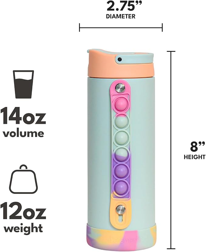 Elemental Iconic Kids Water Bottle for School - 100% Leak-Proof Insulated Water Bottles with Straw Lid & Pop-It Handle for Boys & Girls - Triple-Wall Insulated & BPA-Free, 14oz – Mint Sorbet