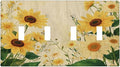 Decorative Switch Plate Cover with Vintage Botanical Sunflower Field Design 4 Gang Artistic Wall Plate Unique Quad Toggle Light Switch Covers for Nature Yellow Blooms Wall Decor