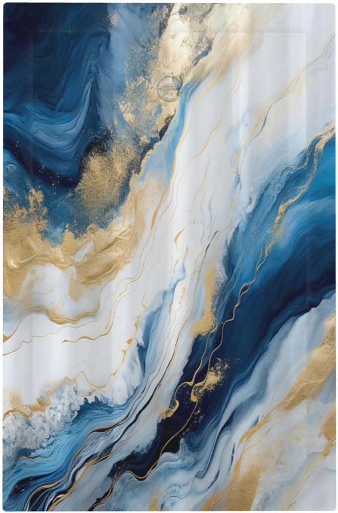 Abstract Blue Granite Luxury Watercolor Marble Texture Print 1 Gang Light Switch Covers No Device Wall Plate Decorative Unique Blank Switchplate Electrical Faceplate for Kitchen Decor