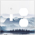 Wallplates Mountain Foggy Lake Boat Grey Blue Forest Birds 1 Toggle 1 Duplex Switch Plate Electrical GFCI Faceplate Decorative Light Switch Covers for Bedroom living Room Decor