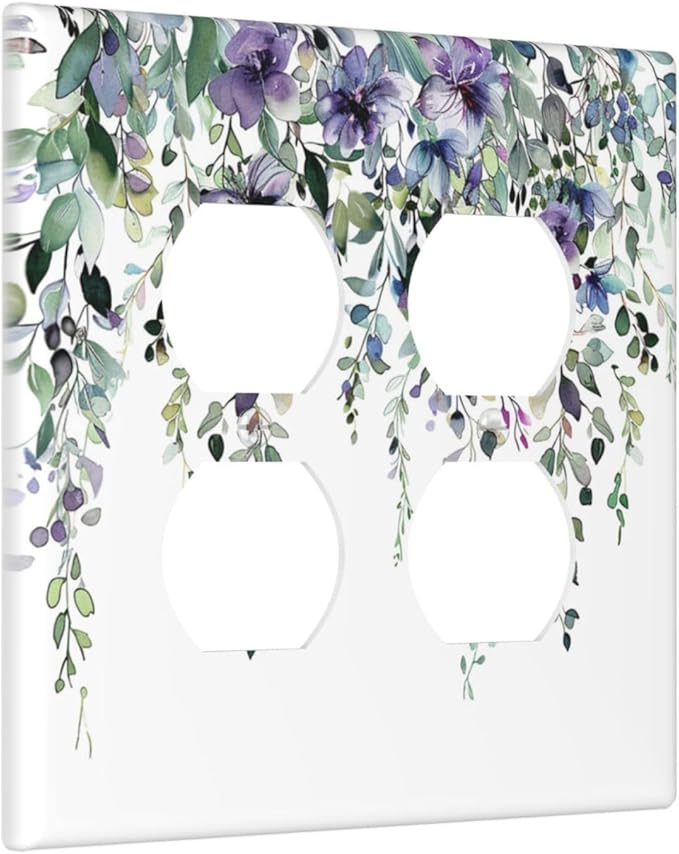 Decorative Light Switch Cover Plate Blue Purple Eucalyptus Leaves Boho Botanical 2 Gang Decorative Switch Plates 1 Toggle Duplex Combo Outlet Covers GFCI Plug Covers Wallplates for Bathroom Home Decor