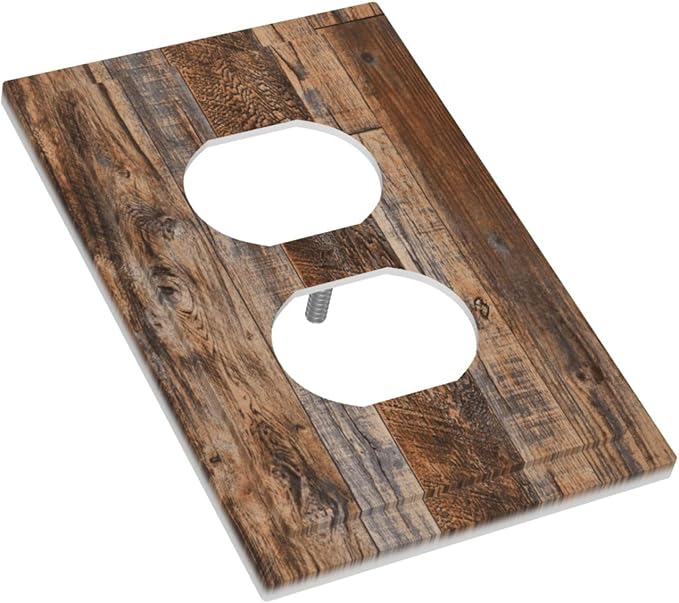 Vintage Board Rustic Brown Wood Texture Outlet Covers 1 Gang Duplex Light Switch Cover Decorative Switch Plates Electrical Receptacle Faceplate Wall Plate for Farmhouse Home Decor