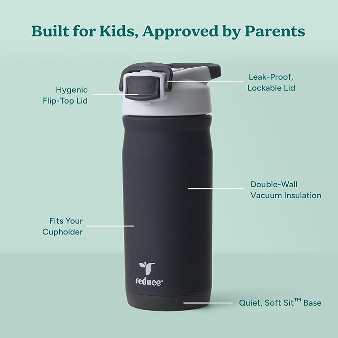 Reduce Hydrate Pro Kids 14oz Stainless Steel Insulated Water Bottle w/Straw – Spill Proof Tumbler for Kids – 30 Hour Cold Retention – Dishwasher Safe Leak-Proof Design - Moon Rock