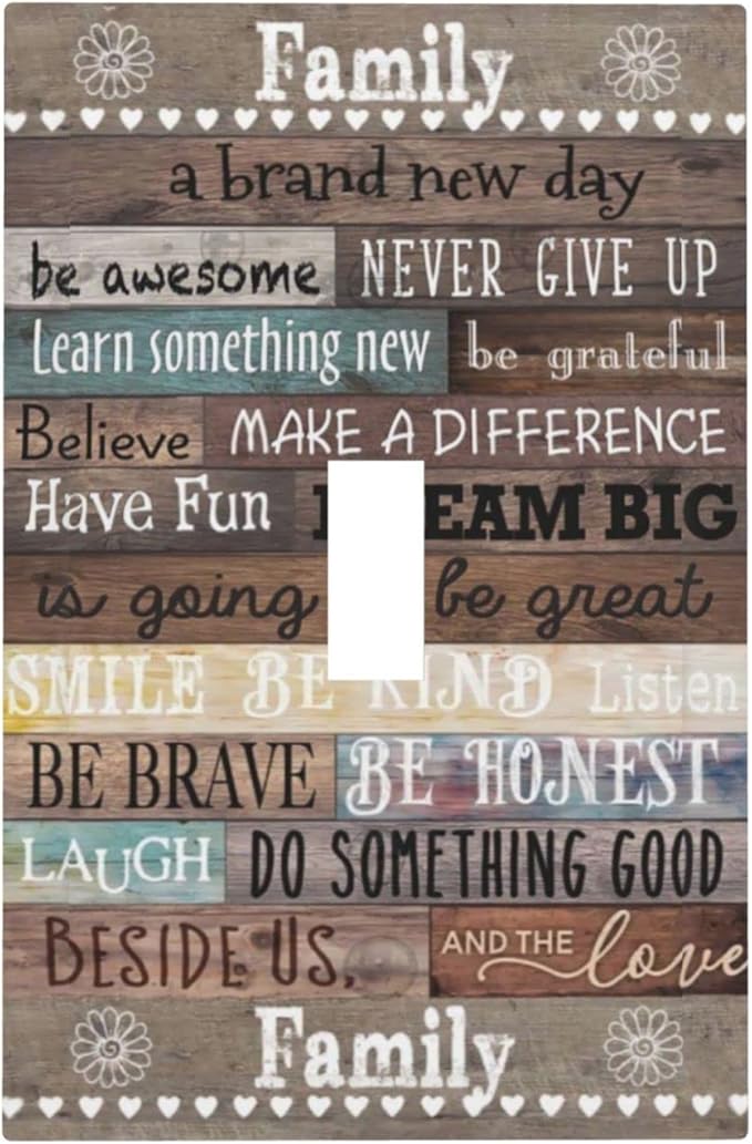 1 Gang Electrical Single Toggle Device Wall Plate Rustic Vintage Country Positive Cabin Home Inspirational Quotes Rules Wood WDevice Wall Plate Decorative Electric Outlet Light Switch Face Plate Cover