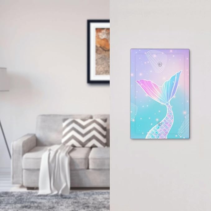 Mermaid 1 Gang Light Switch Cover Electrical No Device Wall Plate Rainbow Tail Scales Jelly Fish Switchplates Decorative Faceplate for Nursery Girls Boys Room Kids Room Home Decor