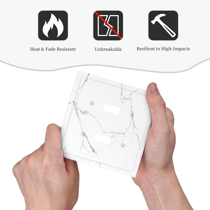 Luxurious White Marble Abstract Print Decorative Switch Plates 2 Gang Double Toggle Outlet Light Switch Cover Wall Plate Electrical Faceplate for Bathroom Kitchen Bedroom Decor