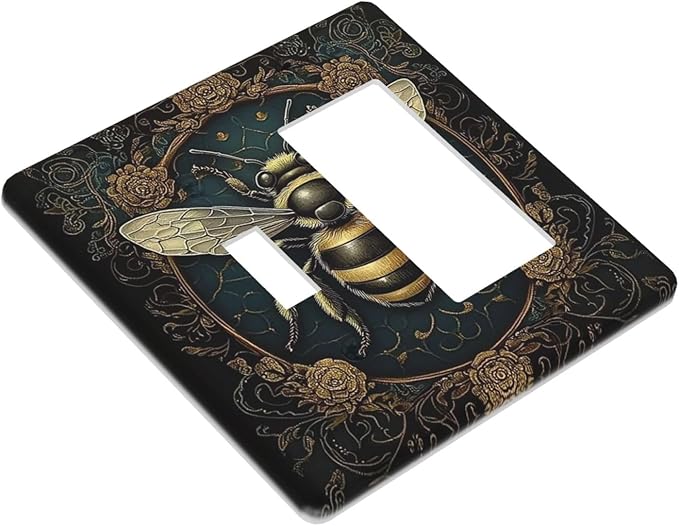 Outlet Covers Mid Century Bee Dark Floral 1 Toggle 1 Rocker Combination Decorative Wall Plate Electrical Switch Plates Light Switch Cover Plate For Home Office Decor