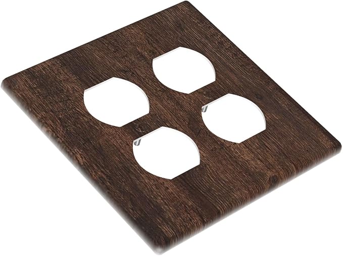 Decorative Outlet Covers with Rustic Dark Wood Grain & Vintage Style Design 2 Gang Wall Plate Double Duplex Receptacle Light Switch Cover Switch Plate Cover for Kitchen/Living Room