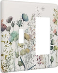 Tan/Beige Rustic Spring Blue Flower 2 Gang Combination Single Toggle/Decorator Wall Plate Boho Floral Border Bouquet Combo 1-Toggle 1-GFCI/Rocker Outlet Light Switch Dimmer Receptacle Faceplate Cover