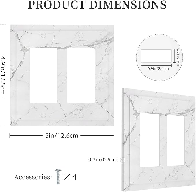 Decorative Outlet Covers White Grey Abstract Modern Marble 2 Gang Double GFCI Rocker Electrical Wall Panels Light Switch Cover Plate for Bathroom Kitchen Decor