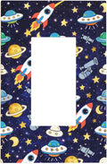 Decorative Outlet Covers Blue Space-themed Rocket Spaceship 1 Gang Rocker Light Switch Cover Plate Single Wall Plates for Electrical Switch Plate Covers Faceplate for Children's Room Decor