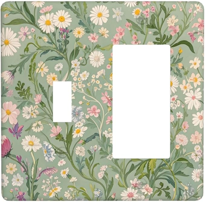 Decorative Toggle Switch Cover Plate with Vintage Wildflowers & Daisies Design 1/2-Gang Standard Toggle Wall Plate Light Green Outlet Cover Kitchen/Bedroom