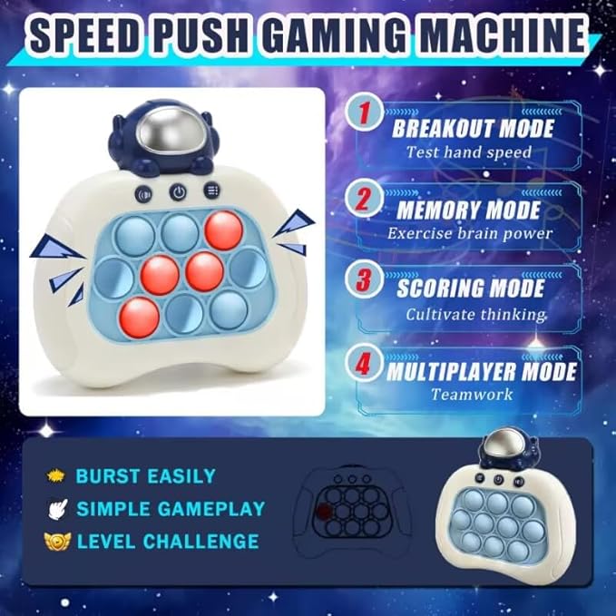Astronaut Fast Push Pop Game Fidget Toy for Toddler Road Trip Travel,Handheld Quick Push Game Console Fidget Toys for Girls Boys,Light Up Sensory Toys Gifts for Kids Ages 3-12
