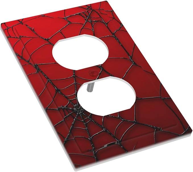 Red Spider Web 1-Gang Duplex Wall Plate, Hero Theme Cartoon Decorative Outlet Cover for Boys Bedroom, Playroom, Game Room & Man Cave