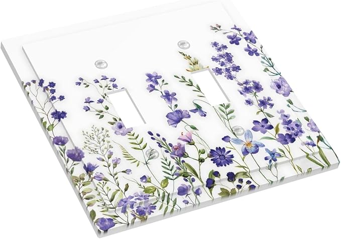 Lavender Wildflowers Purple Flowers Plant Floral Decorative Switch Plates 2 Gang Double Toggle Outlet Light Switch Cover Wall Plate Electrical Faceplate for Bedroom Living Room Decor