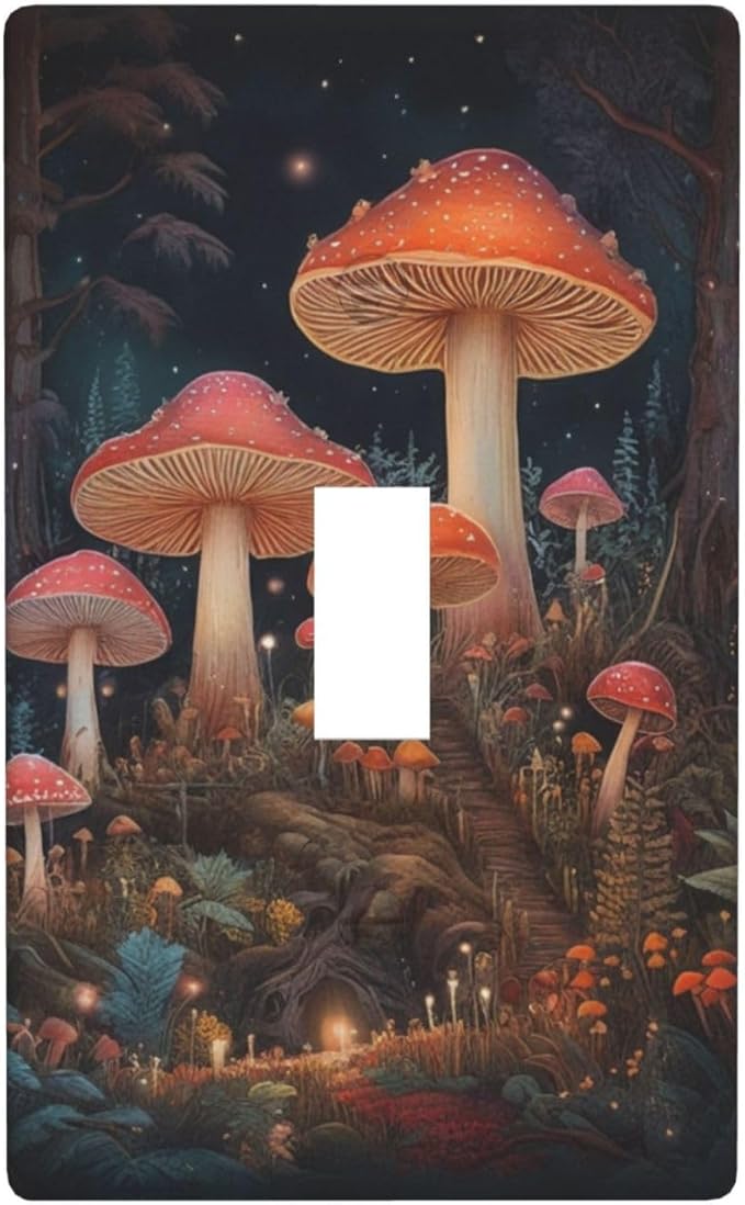 Decorative Art Light Switch Covers Enchanted Mushroom Forest Single Toggle Wall Plate Decorative Switchcover Electrical Switchplate for Home Decor