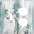 Teal Daisy Vintage Flower Butterfly Rustic Wood Print Wallplates 1 Toggle 1 Duplex Switch Plate Electrical GFCI Faceplate Decorative Light Switch Covers for Farmhouse Home Decor