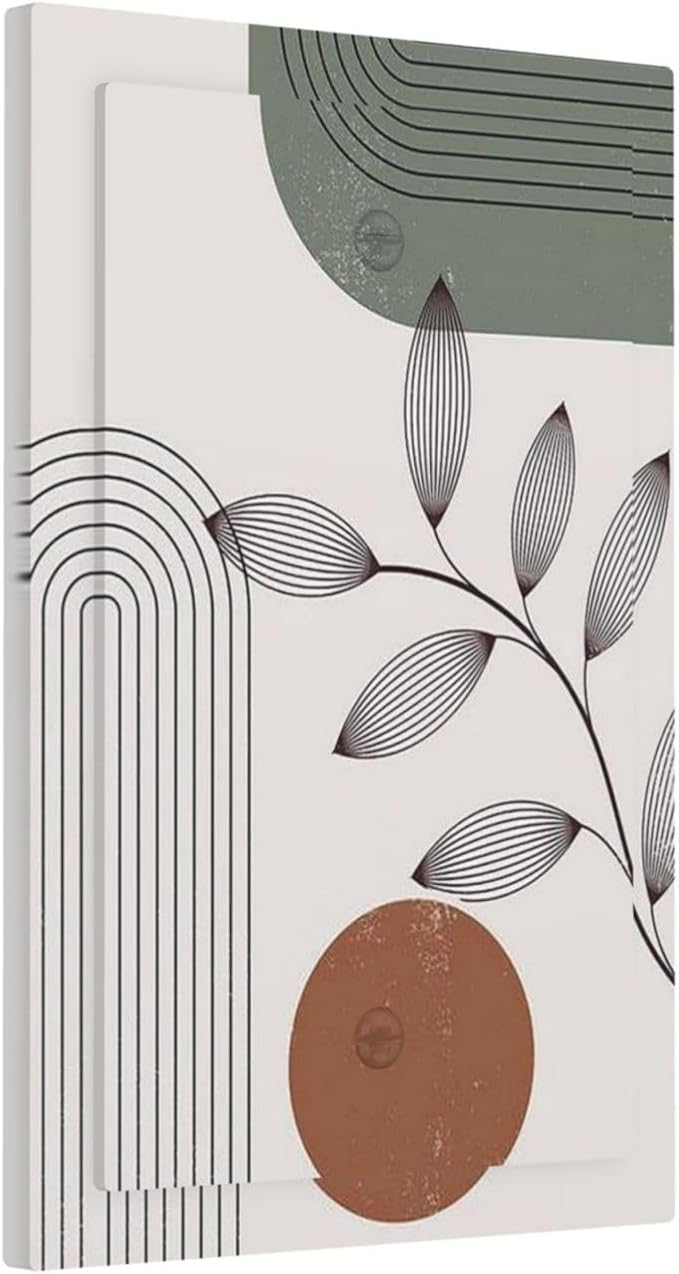 Light Switch Cover Plate Sage Green Boho Nature Art Minimalist Geometric Plant 1 Gang No Device Blank Electrical Wall Plates Faceplate Decorative Switch Plate for Bedroom living Room Decor